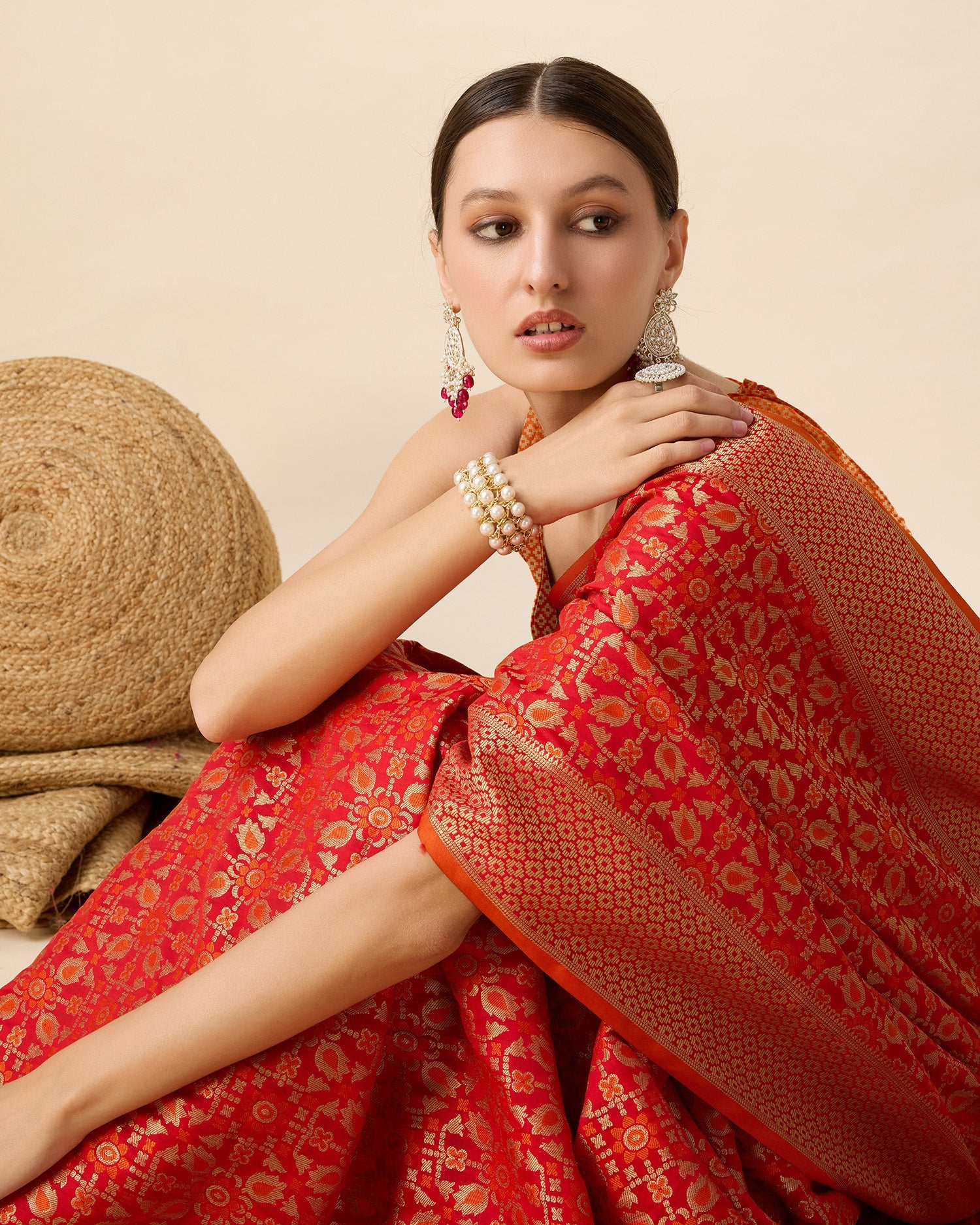 Vedant Vastram Soft Litchi Silk Kanjeevaram Silk Saree - Orange | Grocsy