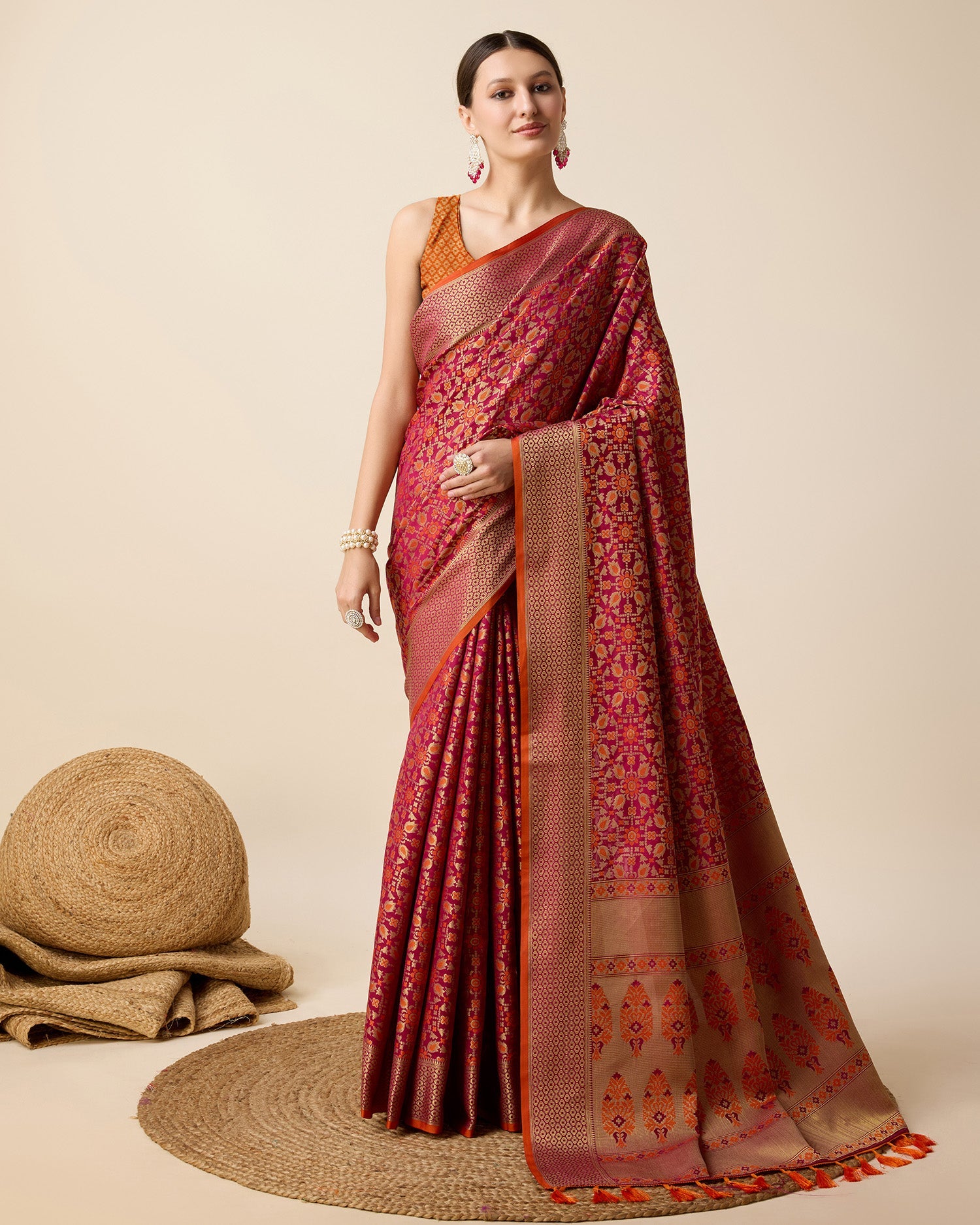Vedant Vastram Soft Litchi Silk Kanjeevaram Silk Saree - Rani | Grocsy