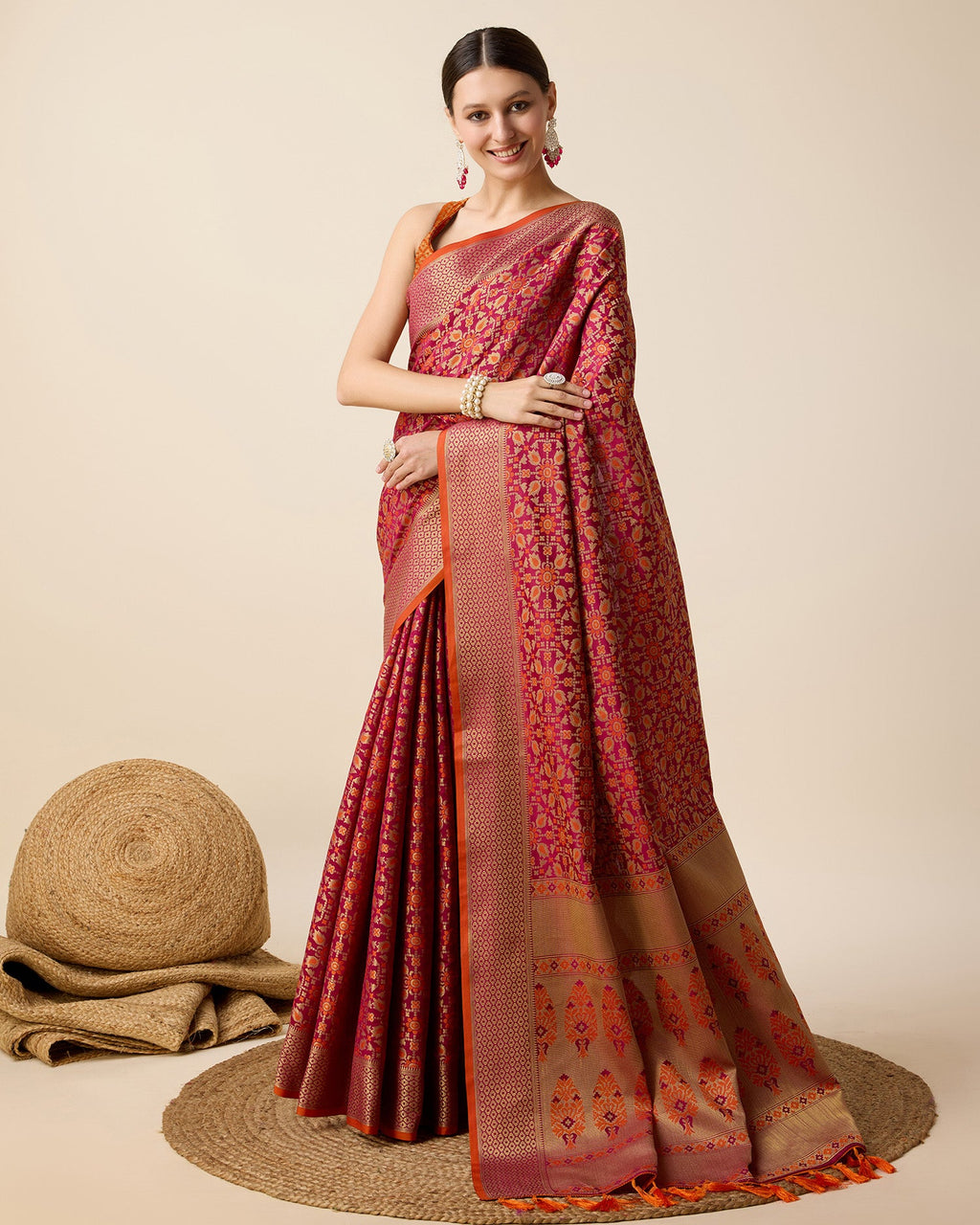 Vedant Vastram Soft Litchi Silk Kanjeevaram Silk Saree - Rani | Grocsy