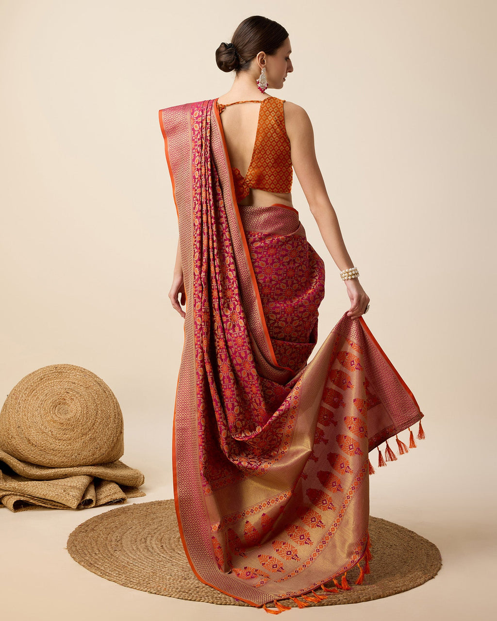 Vedant Vastram Soft Litchi Silk Kanjeevaram Silk Saree - Rani | Grocsy