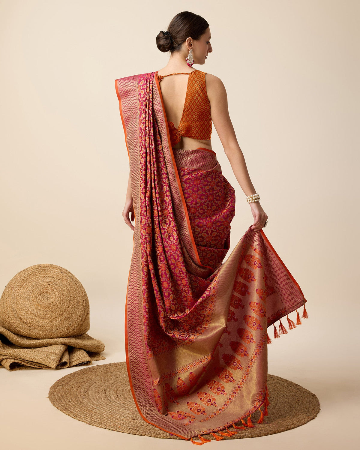 Vedant Vastram Soft Litchi Silk Kanjeevaram Silk Saree - Rani | Grocsy