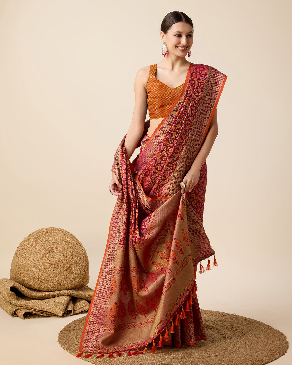 Vedant Vastram Soft Litchi Silk Kanjeevaram Silk Saree - Rani | Grocsy