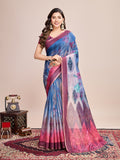 Vedant Vastram Linen Printed Bollywood Saree - Blue | Grocsy