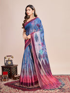 Vedant Vastram Linen Printed Bollywood Saree - Blue | Grocsy