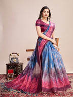 Vedant Vastram Linen Printed Bollywood Saree - Blue | Grocsy
