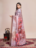 Vedant Vastram Linen Printed Bollywood Saree - Brown | Grocsy