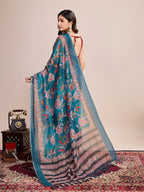 Vedant Vastram Linen Printed Bollywood Saree - Firozi | Grocsy
