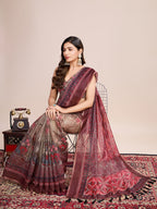 Vedant Vastram Linen Printed Bollywood Saree - Maroon | Grocsy