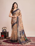 Vedant Vastram Linen Printed Bollywood Saree - Mustard | Grocsy
