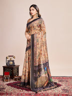 Vedant Vastram Linen Printed Bollywood Saree - Mustard | Grocsy