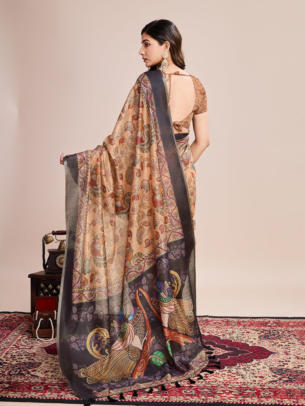 Vedant Vastram Linen Printed Bollywood Saree - Mustard | Grocsy