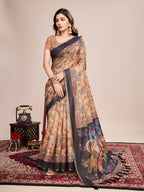 Vedant Vastram Linen Printed Bollywood Saree - Mustard | Grocsy