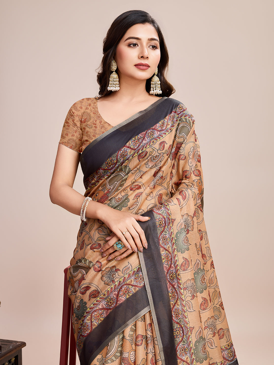 Vedant Vastram Linen Printed Bollywood Saree - Mustard | Grocsy