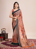 Vedant Vastram Linen Printed Bollywood Saree - Orange | Grocsy