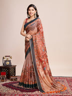 Vedant Vastram Linen Printed Bollywood Saree - Orange | Grocsy