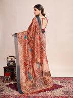 Vedant Vastram Linen Printed Bollywood Saree - Orange | Grocsy