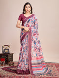 Vedant Vastram Linen Printed Bollywood Saree - Pink | Grocsy