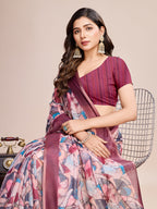 Vedant Vastram Linen Printed Bollywood Saree - Pink | Grocsy