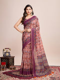 Vedant Vastram Linen Printed Bollywood Saree - Purple | Grocsy
