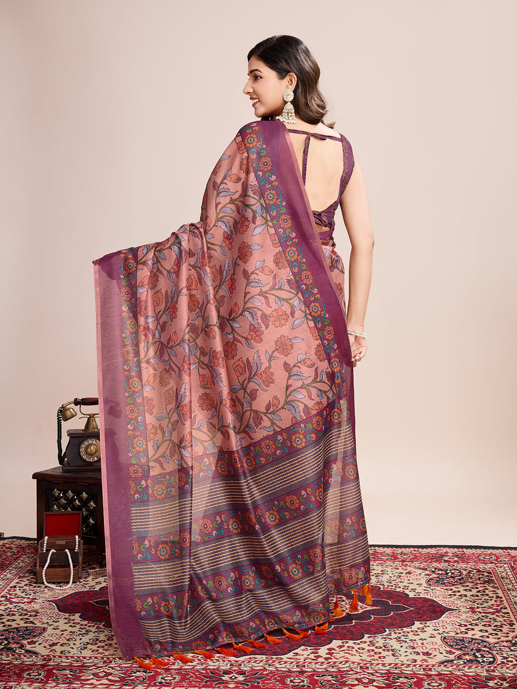 Vedant Vastram Linen Printed Bollywood Saree - Purple | Grocsy
