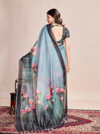 Vedant Vastram Linen Printed Bollywood Saree - Rama | Grocsy