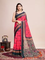 Vedant Vastram Linen Printed Bollywood Saree - Rani | Grocsy