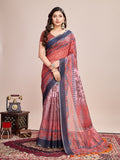 Vedant Vastram Linen Printed Bollywood Saree - Red | Grocsy