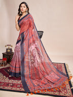 Vedant Vastram Linen Printed Bollywood Saree - Red | Grocsy