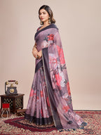 Vedant Vastram Linen Printed Bollywood Saree - Wine | Grocsy