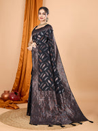 Vedant Vastram Soft Litchi Silk Banarasi Silk Jacquard Saree - Black | Grocsy