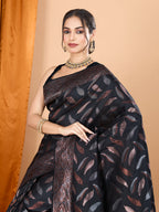Vedant Vastram Soft Litchi Silk Banarasi Silk Jacquard Saree - Black | Grocsy