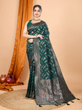 Vedant Vastram Soft Litchi Silk Banarasi Silk Jacquard Saree - Green | Grocsy