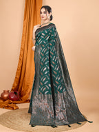 Vedant Vastram Soft Litchi Silk Banarasi Silk Jacquard Saree - Green | Grocsy