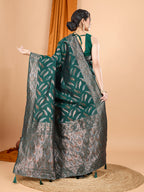 Vedant Vastram Soft Litchi Silk Banarasi Silk Jacquard Saree - Green | Grocsy