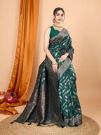 Vedant Vastram Soft Litchi Silk Banarasi Silk Jacquard Saree - Green | Grocsy