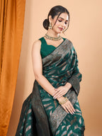 Vedant Vastram Soft Litchi Silk Banarasi Silk Jacquard Saree - Green | Grocsy