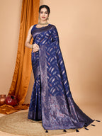 Vedant Vastram Soft Litchi Silk Banarasi Silk Jacquard Saree - Navy Blue | Grocsy