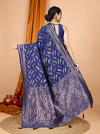 Vedant Vastram Soft Litchi Silk Banarasi Silk Jacquard Saree - Navy Blue | Grocsy