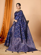 Vedant Vastram Soft Litchi Silk Banarasi Silk Jacquard Saree - Navy Blue | Grocsy