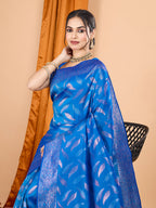 Vedant Vastram Soft Litchi Silk Banarasi Silk Jacquard Saree - Blue | Grocsy