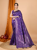 Vedant Vastram Soft Litchi Silk Banarasi Silk Jacquard Saree - Violet | Grocsy