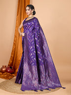 Vedant Vastram Soft Litchi Silk Banarasi Silk Jacquard Saree - Violet | Grocsy