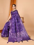 Vedant Vastram Soft Litchi Silk Banarasi Silk Jacquard Saree - Violet | Grocsy