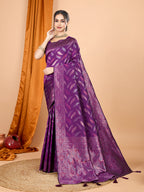 Vedant Vastram Soft Litchi Silk Banarasi Silk Jacquard Saree - Wine | Grocsy