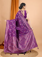 Vedant Vastram Soft Litchi Silk Banarasi Silk Jacquard Saree - Wine | Grocsy