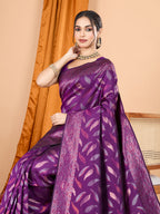 Vedant Vastram Soft Litchi Silk Banarasi Silk Jacquard Saree - Wine | Grocsy