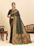 Vedant Vastram Soft Litchi Silk Banarasi Silk Jacquard Saree - Green | Grocsy
