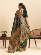 Vedant Vastram Soft Litchi Silk Banarasi Silk Jacquard Saree - Green | Grocsy