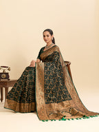 Vedant Vastram Soft Litchi Silk Banarasi Silk Jacquard Saree - Green | Grocsy