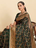 Vedant Vastram Soft Litchi Silk Banarasi Silk Jacquard Saree - Green | Grocsy